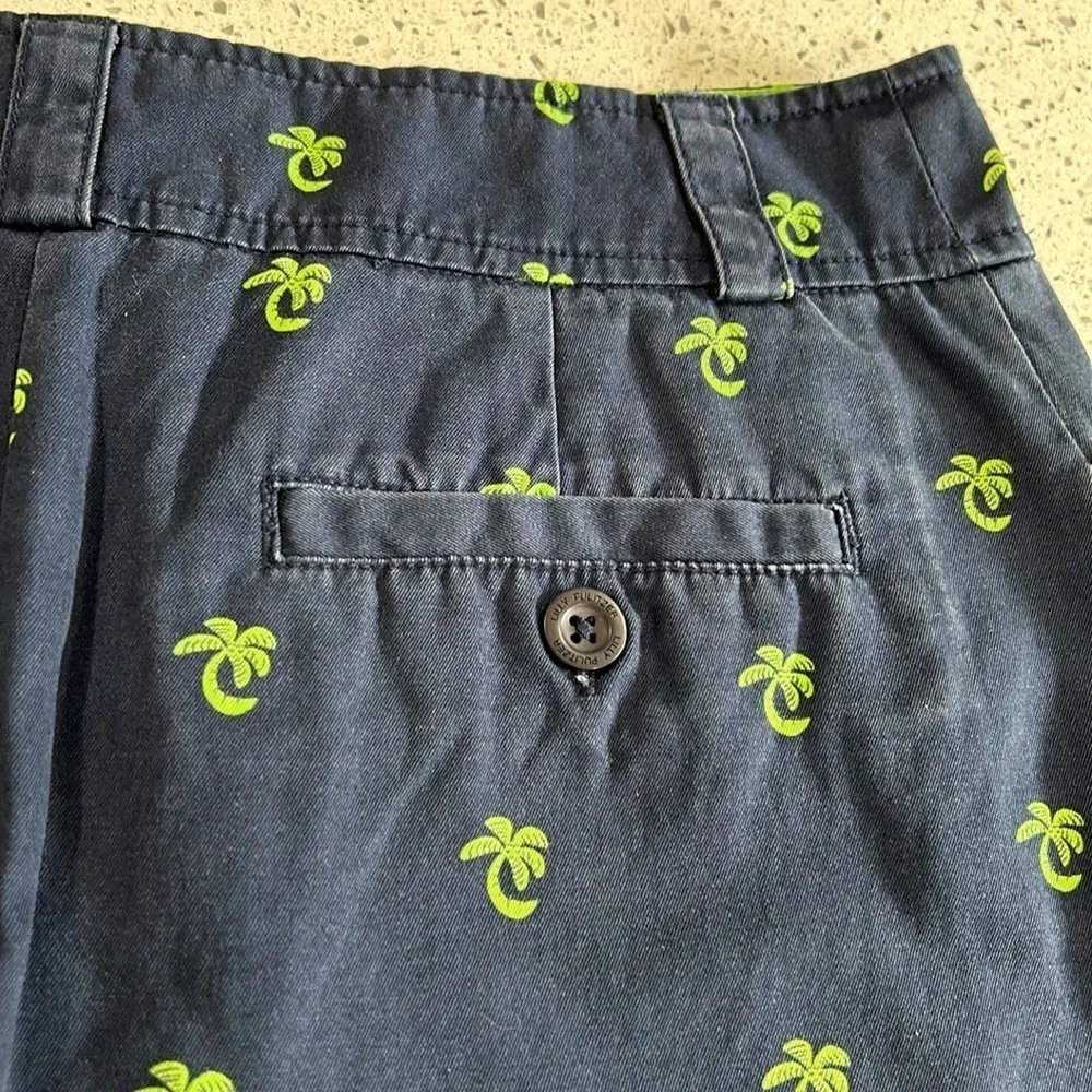 Lilly Pulitzer Navy Cotton Preppy Mini Skirt with Green Palm Tree Print - Size 0